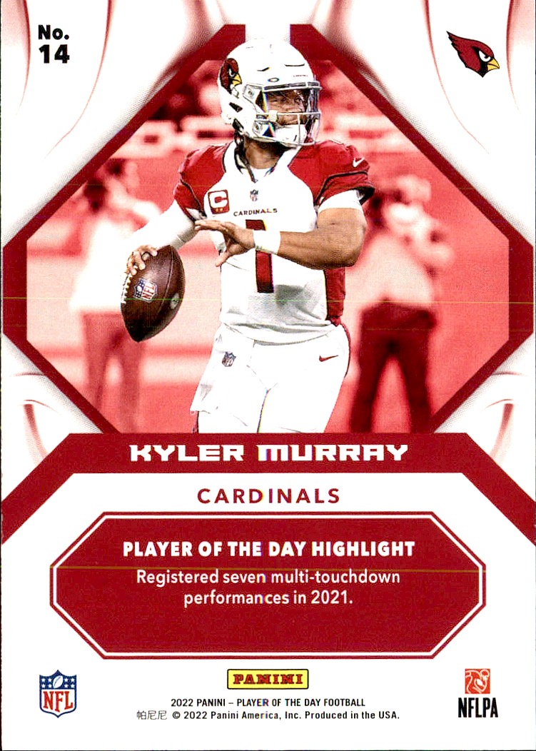 Panini Player Of The Day Football 2022 Red Foil Parallel Card 14 Kyler