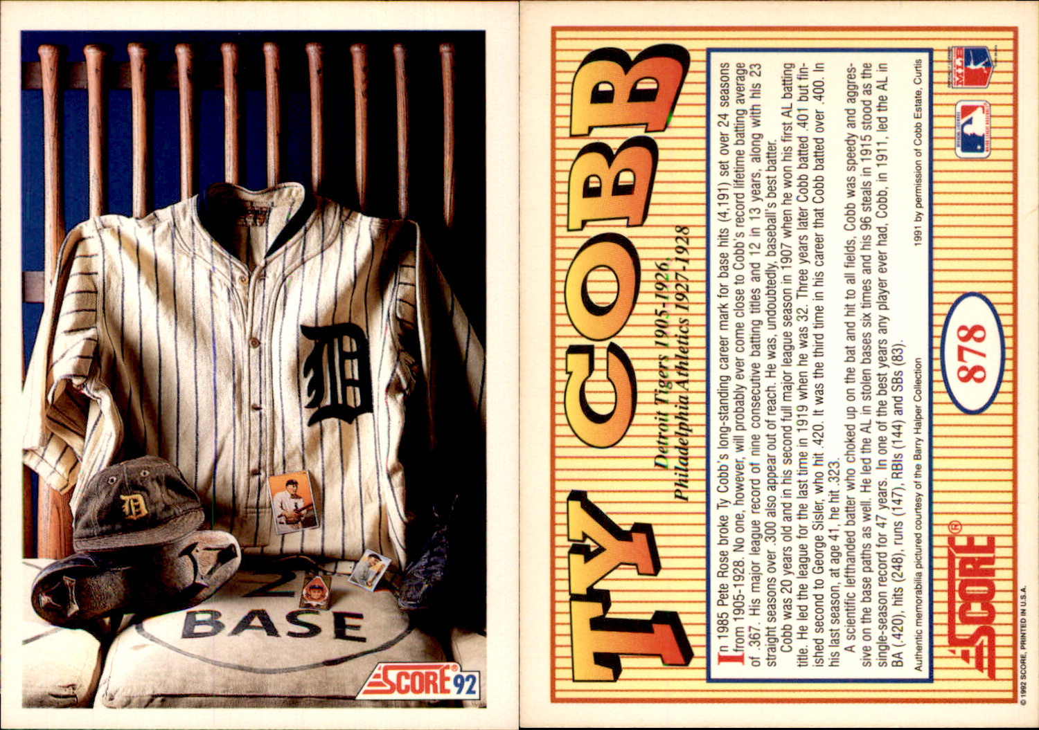 1992 Score #878 Ty Cobb VG Detroit Tigers - Under the Radar Sports