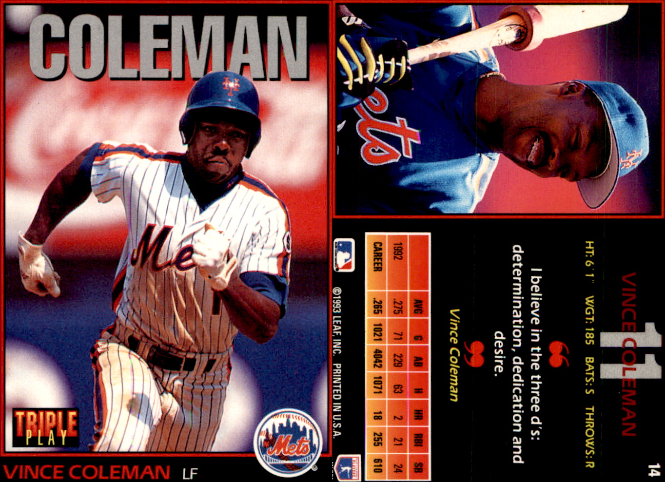 Vince Coleman Signed 1993 Triple Play Baseball Card - New York Mets