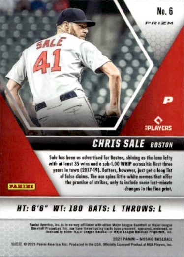 2021 Panini Mosaic Baseball # 6 Chris Sale