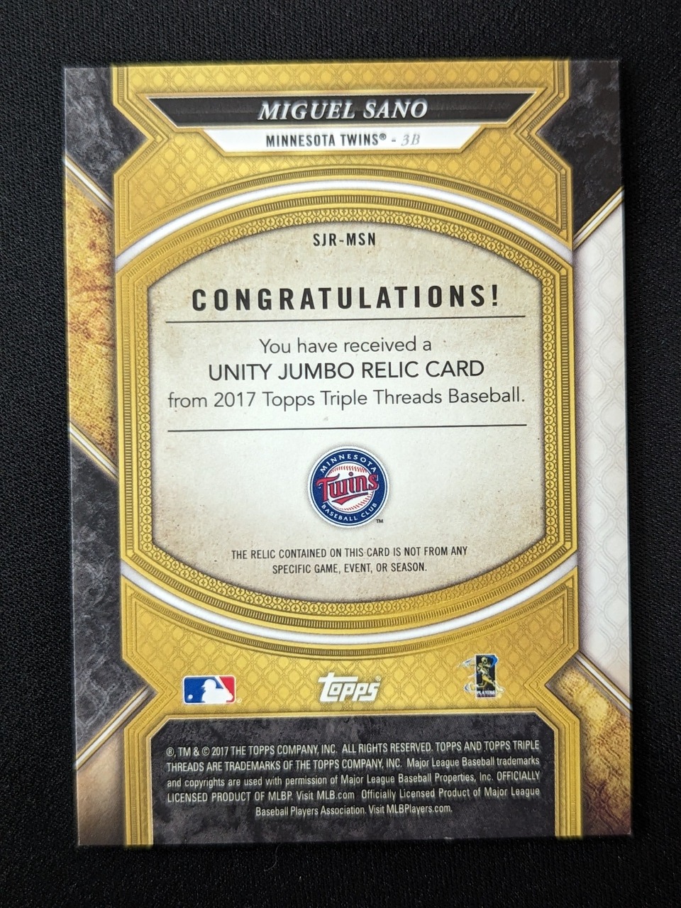 2017 Topps Triple Threads #SJR-MSN Miguel Sano /36 Unity Relics - Picture 2 of 2
