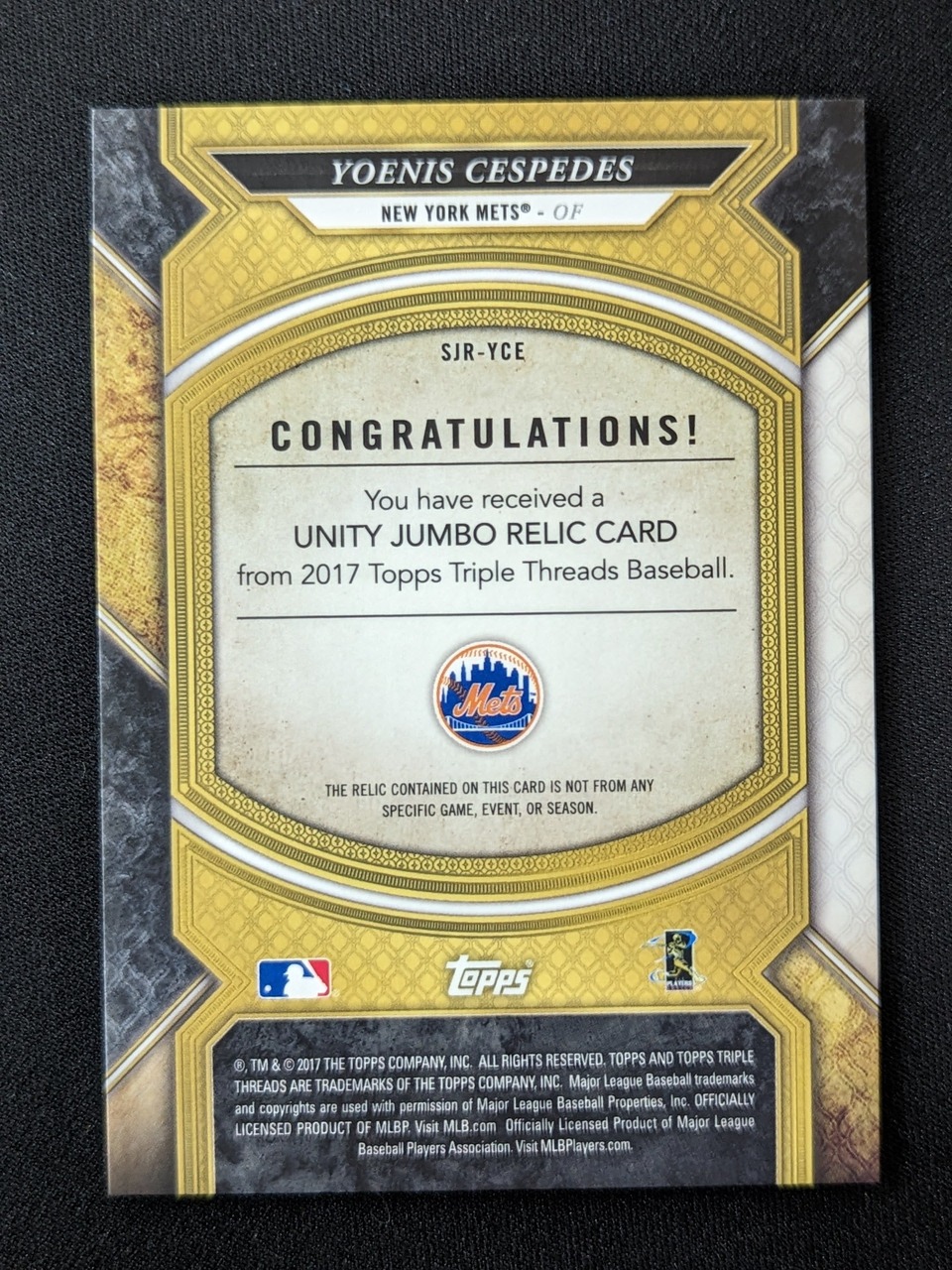 2017 Topps Triple Threads #SJR-YCE Yoenis Cespedes /36 Unity Relics - Picture 2 of 2
