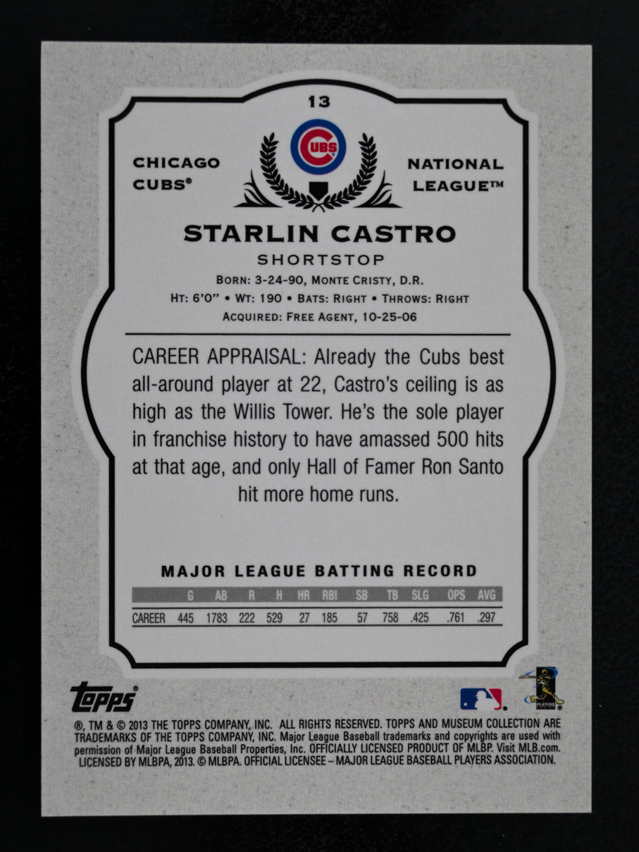 2013 Topps Museum Collection #13 Starlin Castro /424 Copper Chicago Cubs - Picture 2 of 2