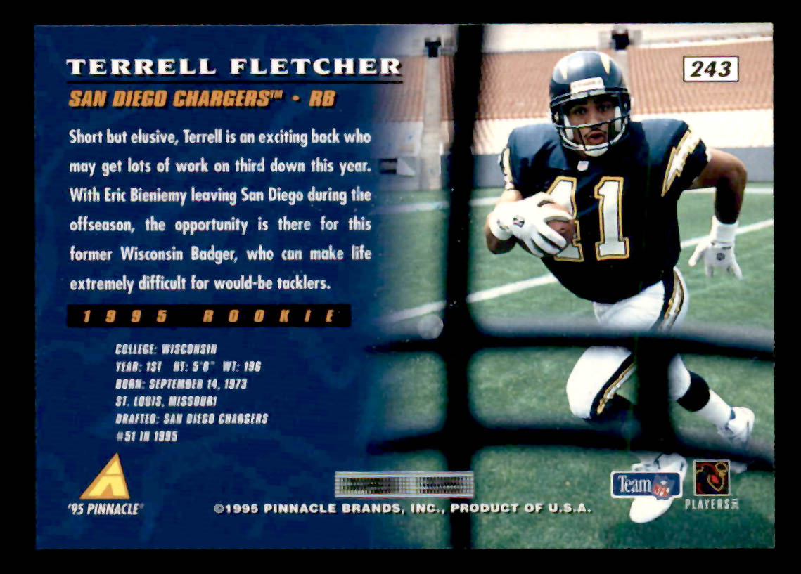 1995 Pinnacle #243 Terrell Fletcher AUTO RC San Diego Chargers - Picture 2 of 2