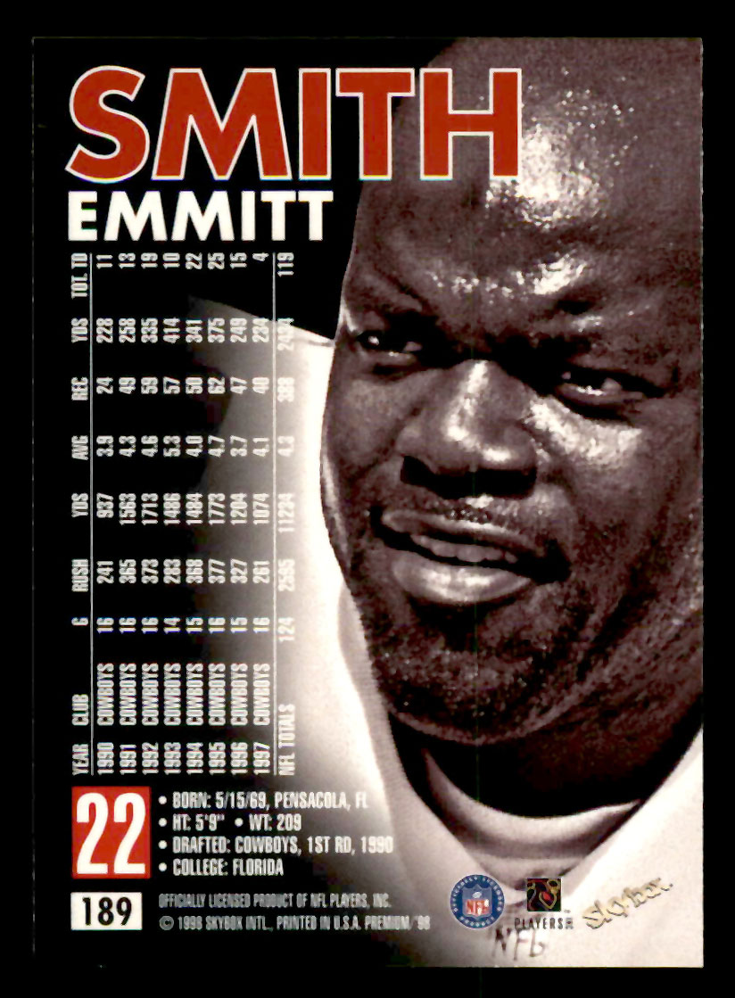 1998 SkyBox Premium #189 Emmitt Smith Dallas Cowboys - Picture 2 of 2