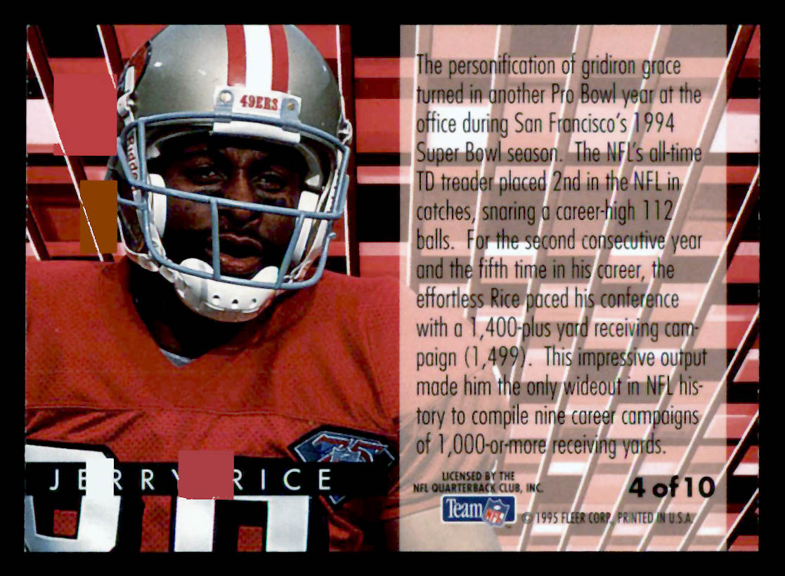 1995 Fleer #4 Jerry Rice Gridiron Leaders San Francisco 49ers - Picture 2 of 2