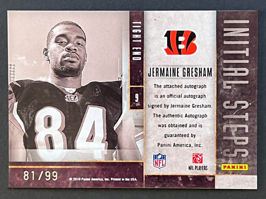 2010 Panini Limited #9 Jermaine Gresham /99 Initial Steps Autographs - Picture 2 of 2